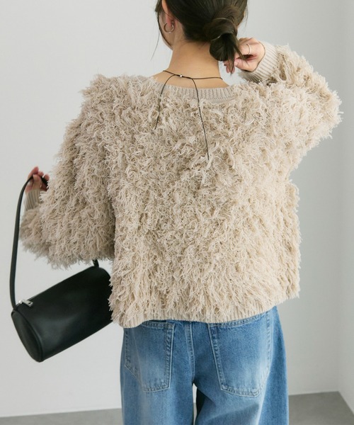 PUAL CE CIN（ピュアルセシン）の「フリンジジャガードカーディガン（カーディガン/ボレロ・レディース・チャコールグレー/ベージュ・FREE）」の5枚目の写真