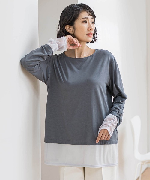 la.f…（ラエフ）の「【WEB限定】”着映え万能ロンＴ”シアードッキング≪洗濯機で洗える≫（Tシャツ/カットソー・レディース・ブラック/チャコールグレー/ホワイト・9号）」の2枚目の写真
