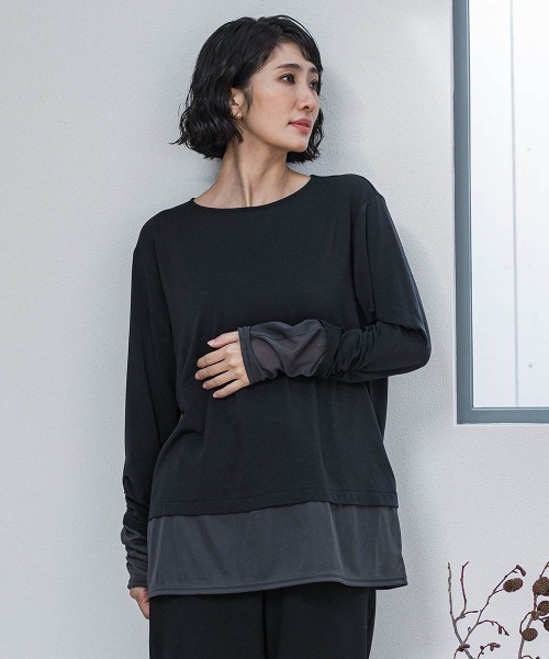 la.f…（ラエフ）の「【WEB限定】”着映え万能ロンＴ”シアードッキング≪洗濯機で洗える≫（Tシャツ/カットソー・レディース・ブラック/チャコールグレー/ホワイト・9号）」の3枚目の写真