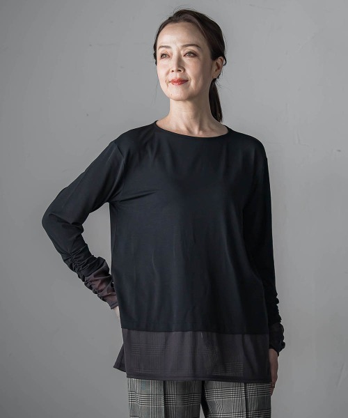 la.f…（ラエフ）の「【WEB限定】”着映え万能ロンＴ”シアードッキング≪洗濯機で洗える≫（Tシャツ/カットソー・レディース・ブラック/チャコールグレー/ホワイト・9号）」の8枚目の写真