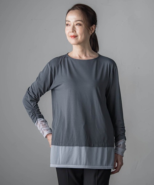 la.f…（ラエフ）の「【WEB限定】”着映え万能ロンＴ”シアードッキング≪洗濯機で洗える≫（Tシャツ/カットソー・レディース・ブラック/チャコールグレー/ホワイト・9号）」の15枚目の写真