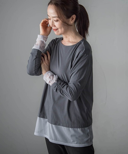 la.f…（ラエフ）の「【WEB限定】”着映え万能ロンＴ”シアードッキング≪洗濯機で洗える≫（Tシャツ/カットソー・レディース・ブラック/チャコールグレー/ホワイト・9号）」の18枚目の写真