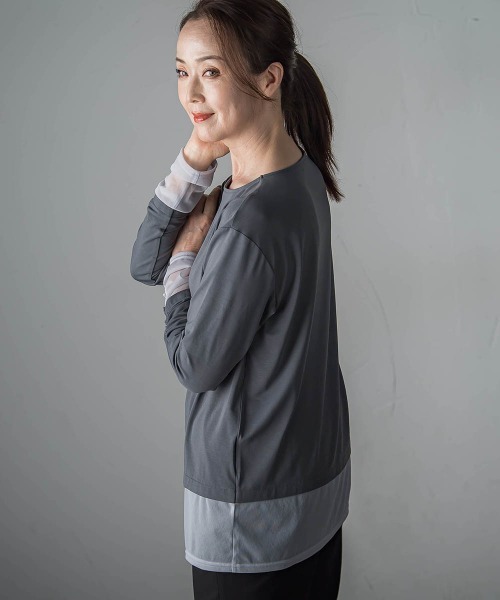 la.f…（ラエフ）の「【WEB限定】”着映え万能ロンＴ”シアードッキング≪洗濯機で洗える≫（Tシャツ/カットソー・レディース・ブラック/チャコールグレー/ホワイト・9号）」の20枚目の写真