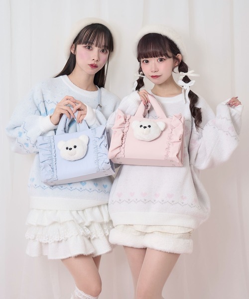 Honey Cinnamon（ハニーシナモン）の「シナモンパッチフリルトートバッグ（トートバッグ・レディース・ピンク/サックスブルー・FREE）」の4枚目の写真
