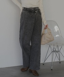 高身長 ラップ風デニムワイドパンツ(トールサイズ)Essenave