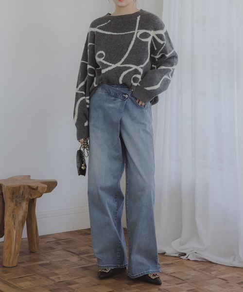 slattgir(スラットジール)の「高身長 ラップ風デニムワイドパンツ(トールサイズ)Essenave(デニムパンツ・レディース・ブラック/ブルー・TM/TL/TLL/T3L)」の4枚目の写真