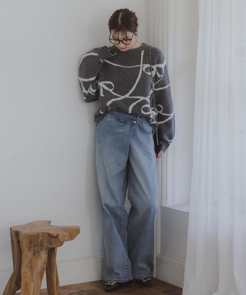 slattgir(スラットジール)の「高身長 ラップ風デニムワイドパンツ(トールサイズ)Essenave(デニムパンツ・レディース・ブラック/ブルー・TM/TL/TLL/T3L)」の5枚目の写真