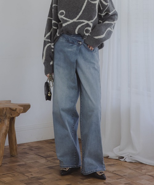 slattgir(スラットジール)の「高身長 ラップ風デニムワイドパンツ(トールサイズ)Essenave(デニムパンツ・レディース・ブラック/ブルー・TM/TL/TLL/T3L)」の7枚目の写真