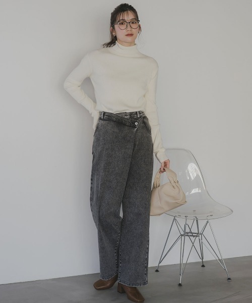 slattgir(スラットジール)の「高身長 ラップ風デニムワイドパンツ(トールサイズ)Essenave(デニムパンツ・レディース・ブラック/ブルー・TM/TL/TLL/T3L)」の12枚目の写真