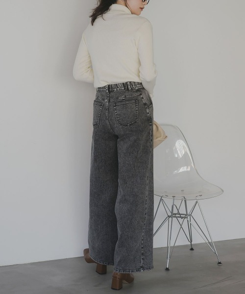 slattgir(スラットジール)の「高身長 ラップ風デニムワイドパンツ(トールサイズ)Essenave(デニムパンツ・レディース・ブラック/ブルー・TM/TL/TLL/T3L)」の13枚目の写真