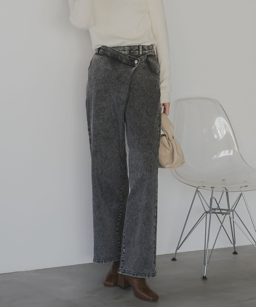 slattgir(スラットジール)の「高身長 ラップ風デニムワイドパンツ(トールサイズ)Essenave(デニムパンツ・レディース・ブラック/ブルー・TM/TL/TLL/T3L)」の15枚目の写真