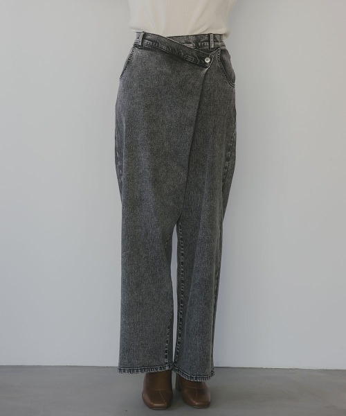 slattgir(スラットジール)の「高身長 ラップ風デニムワイドパンツ(トールサイズ)Essenave(デニムパンツ・レディース・ブラック/ブルー・TM/TL/TLL/T3L)」の21枚目の写真