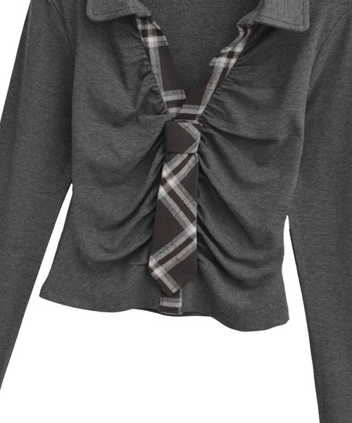 THEAIRTOWN(ジエアタウン)の「tie shirring shirts(シャツ/ブラウス・レディース・ダークグレー・FREE)」の9枚目の写真