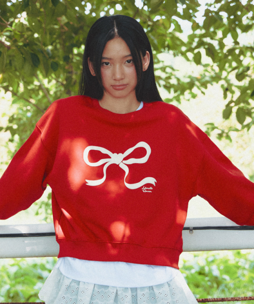 RONRON（ロンロン）の「EMBO HEART RIBBON CROP SWEATSHIRTS RED（スウェット・レディース・その他・FREE）」の2枚目の写真