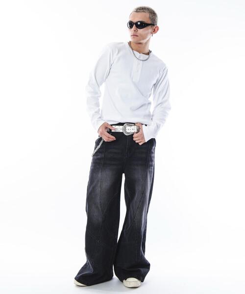 SHORT ROUND(ショートラウンド)の「SHORT ROUND/コンパクトフィットリブヘンリーネックT(LS)(Tシャツ/カットソー・メンズ・ホワイト/ブラック・MEDIUM/LARGE)」の7枚目の写真