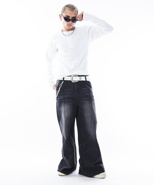SHORT ROUND(ショートラウンド)の「SHORT ROUND/コンパクトフィットリブヘンリーネックT(LS)(Tシャツ/カットソー・メンズ・ホワイト/ブラック・MEDIUM/LARGE)」の8枚目の写真
