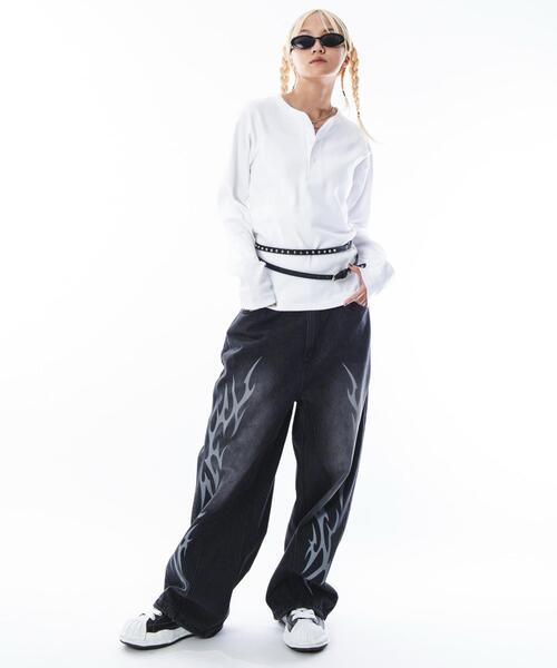 SHORT ROUND(ショートラウンド)の「SHORT ROUND/コンパクトフィットリブヘンリーネックT(LS)(Tシャツ/カットソー・メンズ・ホワイト/ブラック・MEDIUM/LARGE)」の11枚目の写真