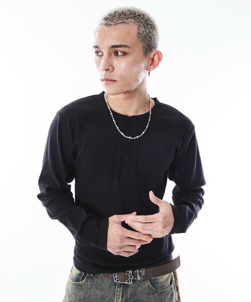 SHORT ROUND(ショートラウンド)の「SHORT ROUND/コンパクトフィットリブヘンリーネックT(LS)(Tシャツ/カットソー・メンズ・ホワイト/ブラック・MEDIUM/LARGE)」の13枚目の写真