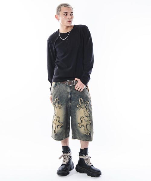 SHORT ROUND(ショートラウンド)の「SHORT ROUND/コンパクトフィットリブヘンリーネックT(LS)(Tシャツ/カットソー・メンズ・ホワイト/ブラック・MEDIUM/LARGE)」の18枚目の写真
