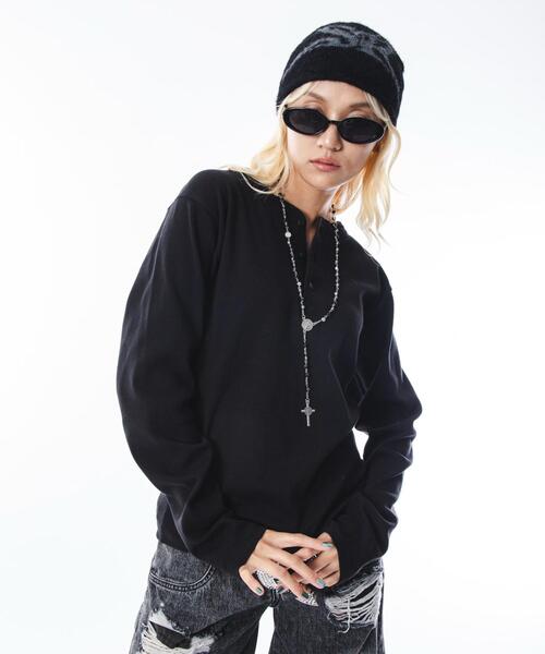 SHORT ROUND(ショートラウンド)の「SHORT ROUND/コンパクトフィットリブヘンリーネックT(LS)(Tシャツ/カットソー・メンズ・ホワイト/ブラック・MEDIUM/LARGE)」の21枚目の写真