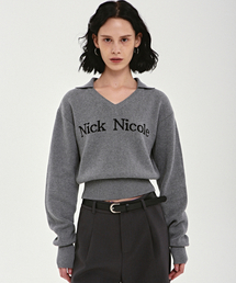 NICOLE COLOR BLOCK COLLAR KNIT_CHARCOAL