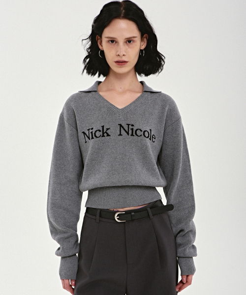 NICK&NICOLE(ニックアンドニコール)の「NICOLE COLOR BLOCK COLLAR KNIT_CHARCOAL(ニット/セーター・レディース・その他・FREE)」の1枚目の写真