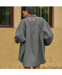 オーバーサイズドコニーチェックシャツ-ブラック