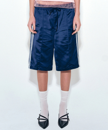 DOUBLE LINE SATIN HALF PANTS_NAVY