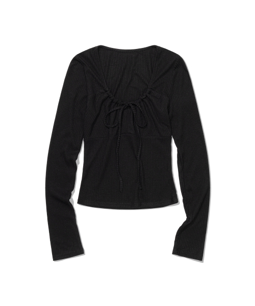 MOAA(モア)の「Ribbon Gather Rib Top (BLACK)(Tシャツ/カットソー・レディース・その他・SMALL/MEDIUM)」の1枚目の写真