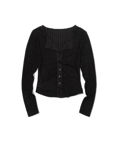 MOAA(モア)の「Ribbon Gather Rib Top (BLACK)(Tシャツ/カットソー・レディース・その他・SMALL/MEDIUM)」の2枚目の写真