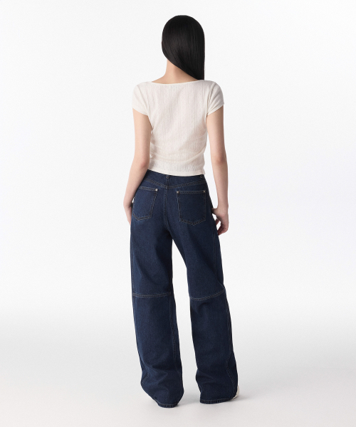 MUSINSA STANDARD WOMAN（ムシンサスタンダードウーマン）の「ウィメンズディバイディッドレギュラーフィットデニムパンツ[ダークブルー]（デニムパンツ・レディース・その他・29/32/30/24/25/26/27/28）」の2枚目の写真