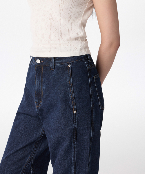MUSINSA STANDARD WOMAN（ムシンサスタンダードウーマン）の「ウィメンズディバイディッドレギュラーフィットデニムパンツ[ダークブルー]（デニムパンツ・レディース・その他・29/32/30/24/25/26/27/28）」の4枚目の写真