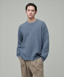 オーバーサイズリブクルーネックニット[ヘッダースカイ]