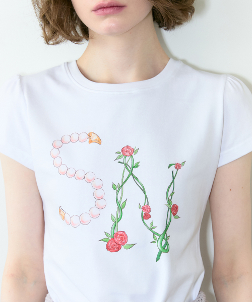 SINOON（シヌーン）の「SN Flower Puff T-Shirt (White)（Tシャツ/カットソー・レディース・ホワイト・SMALL/MEDIUM）」の3枚目の写真