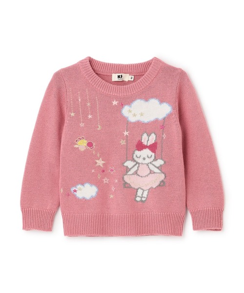 KP（ケーピー）の「mimiちゃんブランコ セーター 【ウォッシャブル】（ニット/セーター・キッズ・ピンク/オフホワイト・100cm/110cm/120cm/130cm/140cm/90cm）」の2枚目の写真
