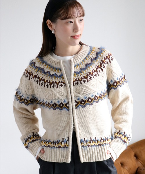 cepo（セポ）の「キュウシン柄ジップカーディガンJKT（カーディガン/ボレロ・レディース・ホワイト系/ネイビー系・M）」の12枚目の写真