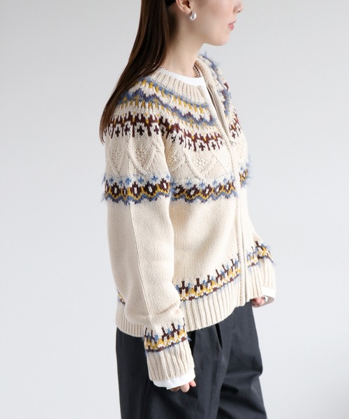 cepo（セポ）の「キュウシン柄ジップカーディガンJKT（カーディガン/ボレロ・レディース・ホワイト系/ネイビー系・M）」の13枚目の写真