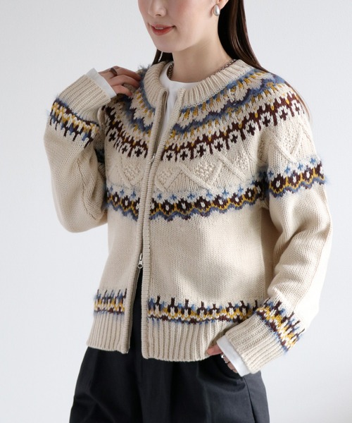 cepo（セポ）の「キュウシン柄ジップカーディガンJKT（カーディガン/ボレロ・レディース・ホワイト系/ネイビー系・M）」の17枚目の写真