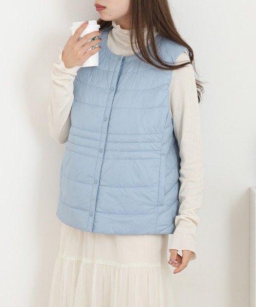 EGLANTINE(エグランティーヌ)の「EGLANTINE リバーシブル軽量ダウンベスト(ダウンベスト・レディース・シルバーグレー/オフホワイト/グレー/サックスブルー/カーキ/ブラック・38/40)」の6枚目の写真