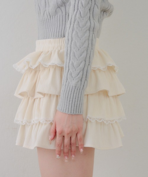 continuer de NICE CLAUP（コンティニューデナイスクラップ）の「レースフリルミニスカート（スカート・レディース・アイボリー/ブラック/オフホワイト・FREE）」の13枚目の写真