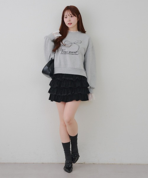 continuer de NICE CLAUP（コンティニューデナイスクラップ）の「レースフリルミニスカート（スカート・レディース・アイボリー/ブラック/オフホワイト・FREE）」の11枚目の写真