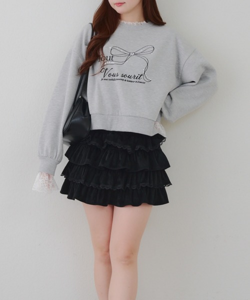 continuer de NICE CLAUP（コンティニューデナイスクラップ）の「レースフリルミニスカート（スカート・レディース・アイボリー/ブラック/オフホワイト・FREE）」の7枚目の写真