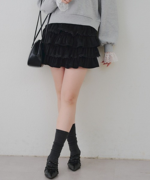 continuer de NICE CLAUP（コンティニューデナイスクラップ）の「レースフリルミニスカート（スカート・レディース・アイボリー/ブラック/オフホワイト・FREE）」の10枚目の写真