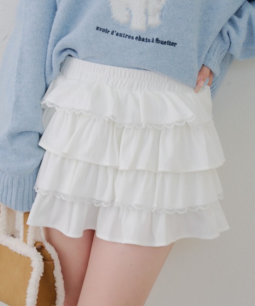 continuer de NICE CLAUP（コンティニューデナイスクラップ）の「レースフリルミニスカート（スカート・レディース・アイボリー/ブラック/オフホワイト・FREE）」の17枚目の写真