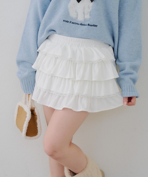 continuer de NICE CLAUP（コンティニューデナイスクラップ）の「レースフリルミニスカート（スカート・レディース・アイボリー/ブラック/オフホワイト・FREE）」の18枚目の写真