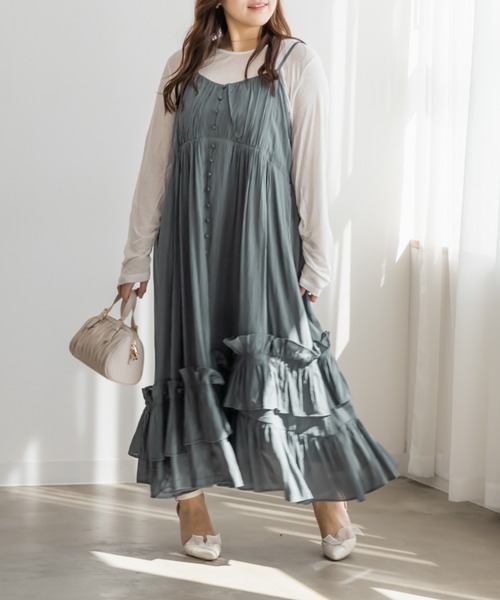 CLETTE(クレット)の「CLETTEオリジナルななめフリルキャミワンピース(ワンピース・レディース・グレー/ブラック/キャメル・LL/3L/4L)」の10枚目の写真