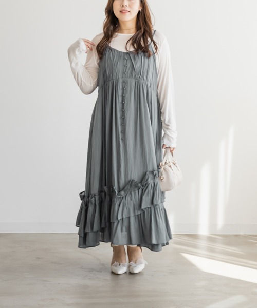 CLETTE(クレット)の「CLETTEオリジナルななめフリルキャミワンピース(ワンピース・レディース・グレー/ブラック/キャメル・LL/3L/4L)」の11枚目の写真