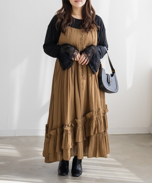 CLETTE(クレット)の「CLETTEオリジナルななめフリルキャミワンピース(ワンピース・レディース・グレー/ブラック/キャメル・LL/3L/4L)」の14枚目の写真
