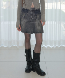 LOW DENIM MIDI SKIRT [GRAY]