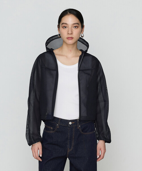 Gabardine K.T(ギャバジンケーティー)の「〔 +サイズ 〕 ラッセルメッシュダンボール シアーブルゾン(ブルゾン・レディース・ブルー/ネイビー・13号)」の6枚目の写真